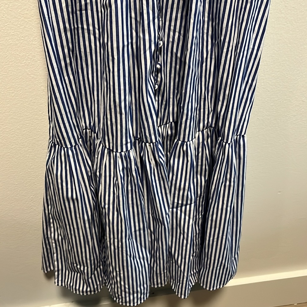 O.P.T. Stella Blue and White Stripped Tiered Ruffle Midi Dress, Seersucker, Size - Picture 5 of 13